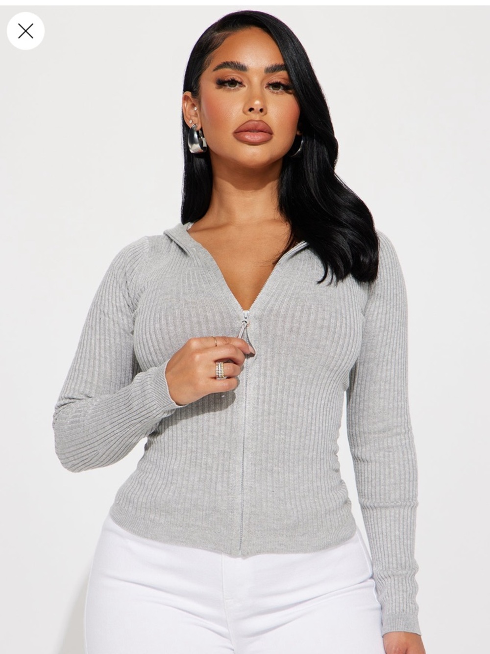 Fashion Nova Light Gray Ribbed Zip Hoodie Liberty Sweater